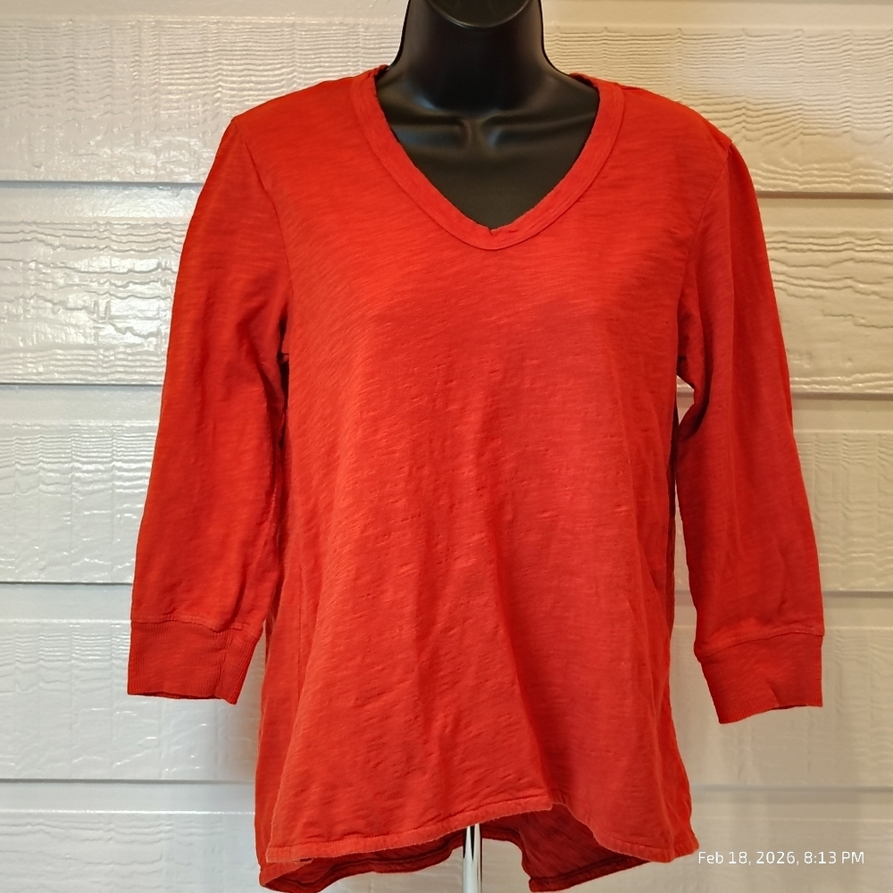 WILT WOMENS SMALL T-SHIRT RED ORANGE ASYMETRICAL 100% COTTON USA BASIC CASUAL